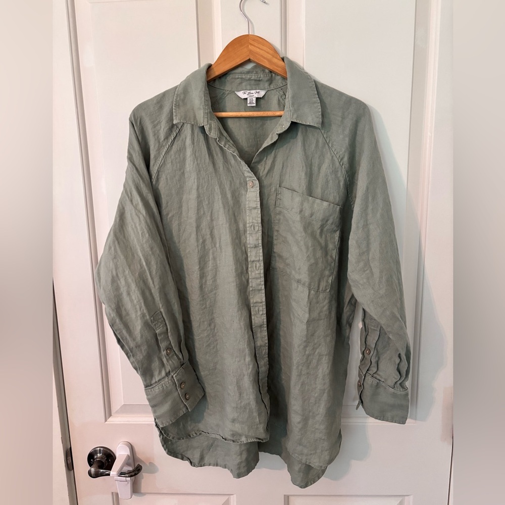 next Light Sage Green Linen Button-Down Shirt